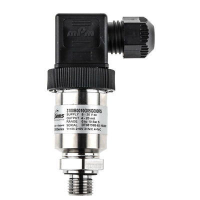Gems Sensors Pressure Sensor, 0bar Min, 10bar Max, Current Output, Gauge Reading