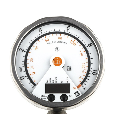 ifm electronic Pressure Sensor, -1bar Min, 10bar Max, Analogue + PNP-NO/NC Programmable Output, Relative Reading