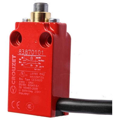 Crouzet Plunger Limit Switch, NO/NC, IP66, IP67, Metal Housing, 240V ac Max, 6A Max