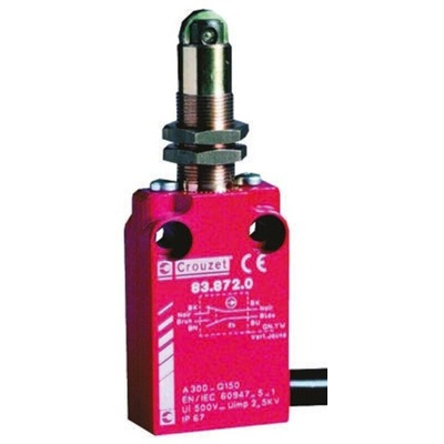 Crouzet Plunger Limit Switch, NO/NC, IP66, IP67, Metal Housing, 30V ac Max, 100mA Max