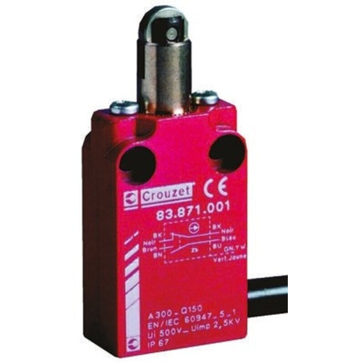 Crouzet Plunger Limit Switch, NO/NC, IP66, IP67, Metal Housing, 30V ac Max, 100mA Max