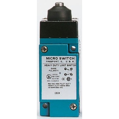 Honeywell HDLS Series Plunger Limit Switch, NO/NC, IP67, SPDT, Die Cast Zinc Housing, 600V ac Max, 10A Max
