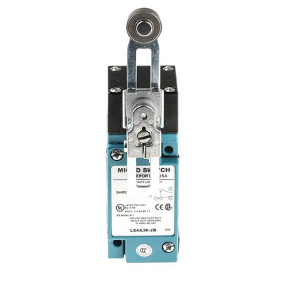 Honeywell HDLS Series Adjustable Roller Lever Limit Switch, NO/NC, IP67, SPDT, Die Cast Zinc Housing, 600V ac Max, 10A
