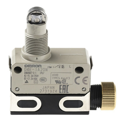 Omron D4E Series Roller Plunger Limit Switch, NO/NC, IP67, SPDT, 125V ac Max, 5A Max