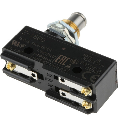 Omron Plunger Limit Switch, NO/NC, IP00, SPDT, Thermosetting Resin Housing, 500V ac Max, 15A Max