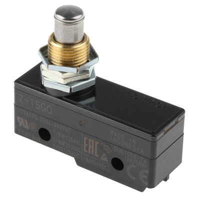 Omron Plunger Limit Switch, NO/NC, IP00, SPDT, Thermosetting Resin Housing, 500V ac Max, 15A Max