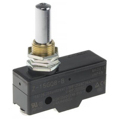 Omron Plunger Limit Switch, NO/NC, IP00, SPDT, Thermosetting Resin Housing, 500V ac Max, 15A Max