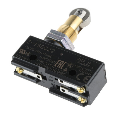 Omron Z Series Roller Plunger Limit Switch, NO/NC, IP00, SPDT, Thermosetting Resin Housing, 500V ac Max, 15A Max