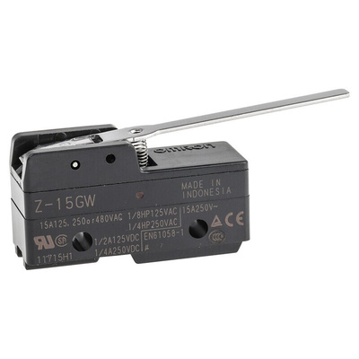 Omron Lever Limit Switch, NO/NC, IP00, SPDT, Thermosetting Resin Housing, 500V ac Max, 15A Max