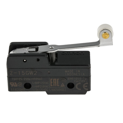 Omron Roller Lever Limit Switch, NO/NC, IP00, SPDT, Thermosetting Resin Housing, 500V ac Max, 15A Max