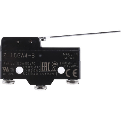 Omron Lever Limit Switch, NO/NC, IP00, SPDT, Thermosetting Resin Housing, 500V ac Max, 15A Max