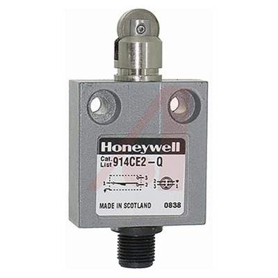 Honeywell 914CE Series Roller Plunger Limit Switch, NO/NC, IP66, IP67, IP68, SPDT, Die Cast Zinc Housing, 250V ac Max,