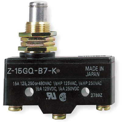 Omron Plunger Limit Switch, NO/NC, IP00, SPDT, Thermosetting Resin Housing, 500V ac Max, 15A Max