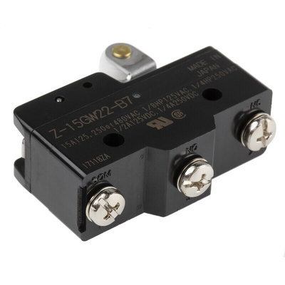 Omron Roller Lever Limit Switch, NO/NC, IP00, SPDT, Thermosetting Resin Housing, 500V ac Max, 15A Max