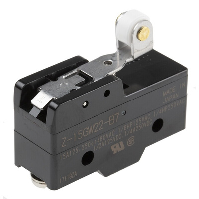 Omron Roller Lever Limit Switch, NO/NC, IP00, SPDT, Thermosetting Resin Housing, 500V ac Max, 15A Max
