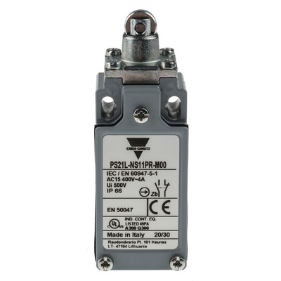 Carlo Gavazzi Roller Plunger Limit Switch, NO/NC, IP66, SPDT, Zinc Housing, 24V ac Max, 24 V ac 10A Max