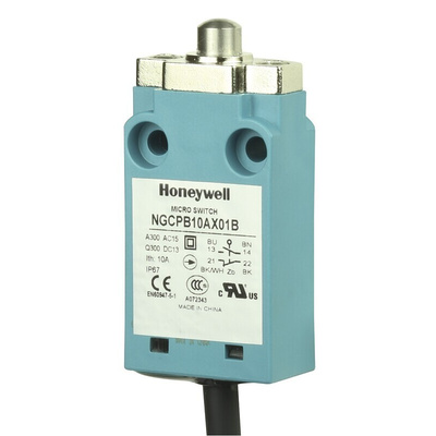 Honeywell NGC Series Plunger Limit Switch, 2NO/2NC, IP67, DPDT, Plastic Housing, 10mA Max