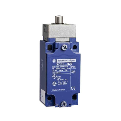 Telemecanique Sensors XCKJ Series Plunger Limit Switch, 1NC/1NO, IP66, DPST, Zamak Zinc Alloy Housing, 240V ac Max, 3A
