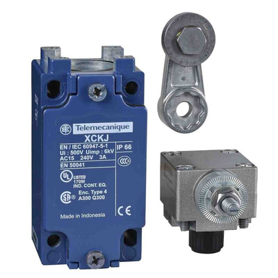 Telemecanique Sensors XCKJ Series Roller Lever Limit Switch, 1NC/1NO, IP66, DPST, Zamak Zinc Alloy Housing, 240V ac