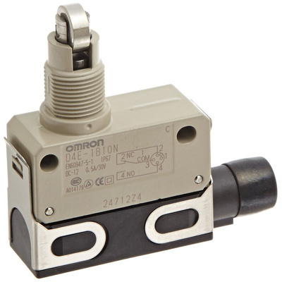 Omron Roller Plunger Limit Switch, NO/NC, IP67, SPDT, Zinc Housing, 125V ac ac Max, 1A Max