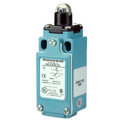Honeywell Roller Plunger Limit Switch, 1NC/1NO, IP66, SPDT, Die Cast Zinc Housing, 300V ac ac Max, 10A Max
