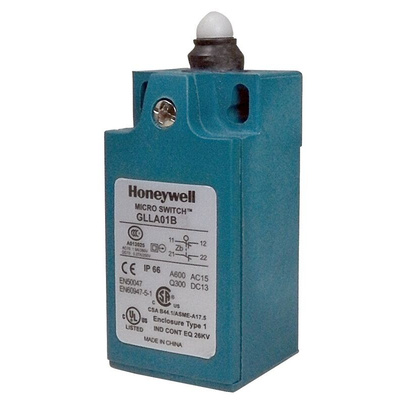 Honeywell Plunger Limit Switch, 1NC/1NO, IP66, SPDT, Plastic Housing, 300V ac ac Max, 10A Max