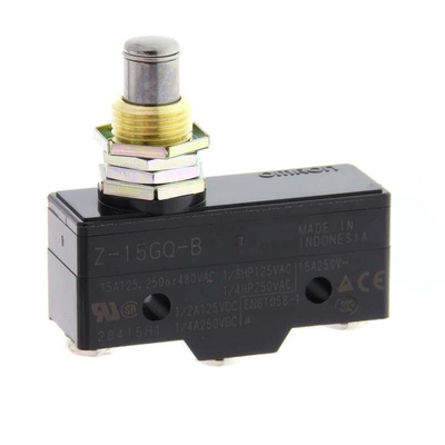 Omron Plunger Limit Switch, NO/NC, IP00, SPDT, Thermosetting Resin Housing, 500V ac Max, 15A Max