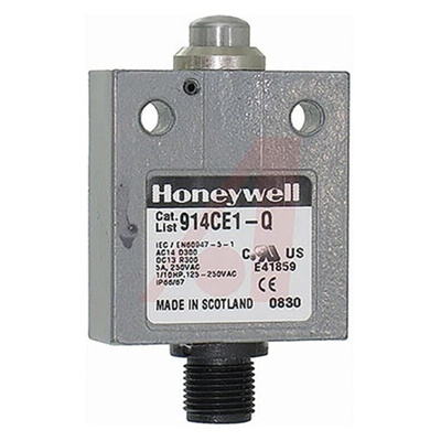 Honeywell 914CE Series Plunger Limit Switch, NO/NC, IP66, IP67, IP68, SPDT, Die Cast Zinc Housing, 250V ac Max, 5A Max