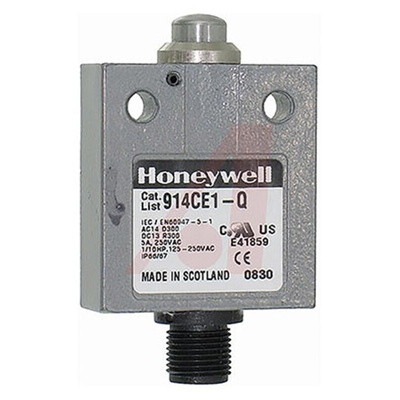 Honeywell 914CE Series Plunger Limit Switch, NO/NC, IP66, IP67, IP68, SPDT, Die Cast Zinc Housing, 250V ac Max, 5A Max
