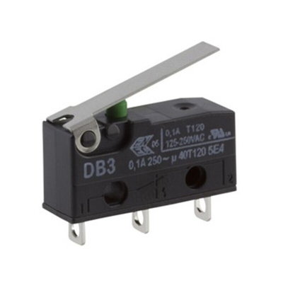 ZF Short Lever Micro Switch, Solder Terminal, 100 mA @ 30 V dc, SPDT