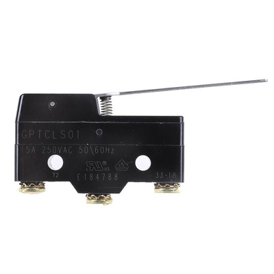 ZF Long Hinge Lever Micro Switch, Screw Terminal, 15 A @ 250 V ac, SPDT