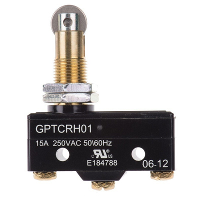 ZF Roller Plunger Micro Switch, Screw Terminal, 15 A @ 250 V ac, SPDT