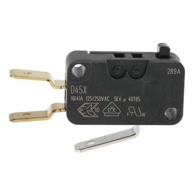 ZF Button Micro Switch, Tab Terminal, 16 A @ 250 V ac, SPDT