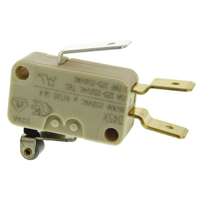 ZF Short Roller Lever Micro Switch, Tab Terminal, 16 A @ 250 V ac, SPDT