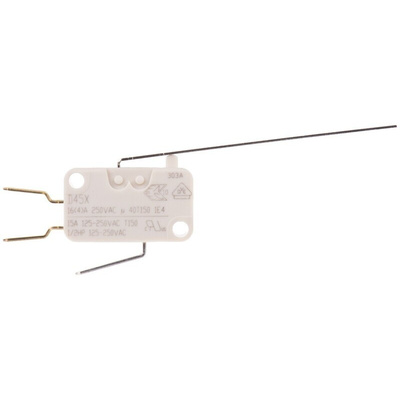 ZF Long Leaf Lever Micro Switch, Tab Terminal, 16 A @ 250 V ac, SPDT