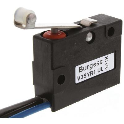 Saia-Burgess Roller Lever Micro Switch, Pre-wired Terminal, 5 A @ 250 V ac, SPDT, IP67