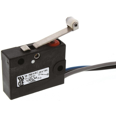 Saia-Burgess Roller Lever Micro Switch, Pre-wired Terminal, 5 A @ 250 V ac, SPDT, IP67