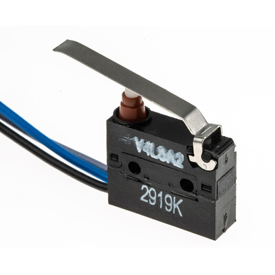 Saia-Burgess Lever Snap Action Micro Switch, Pre-wired Terminal, 5 A @ 250 V ac, SPDT, IP6K7