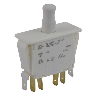 ZF Door Micro Switch, Button, DPDT 10 A @ 250 V ac, -40 → +85°C