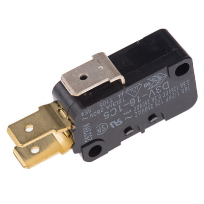 Omron Pin Plunger Micro Switch, Tab Terminal, 16 A @ 250 V ac, SPDT, IP40