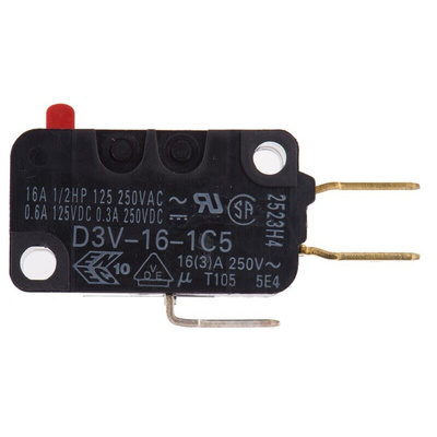 Omron Pin Plunger Micro Switch, Tab Terminal, 16 A @ 250 V ac, SPDT, IP40