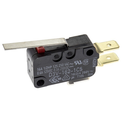 Omron Hinge Lever Micro Switch, Tab Terminal, 16 A @ 250 V ac, SPDT, IP40