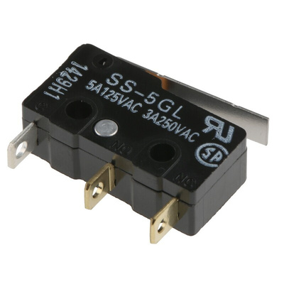 Omron Hinge Lever Micro Switch, Solder Terminal, 5 A @ 125 V ac, SPDT, IP40