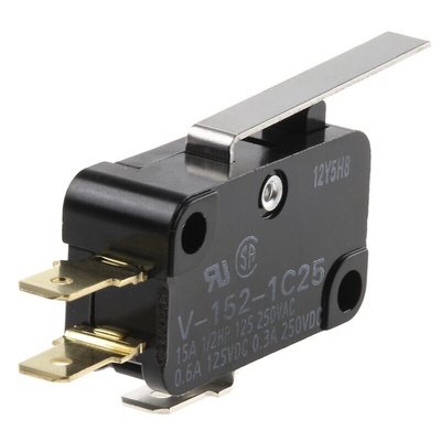 Omron Hinge Lever Micro Switch, Tab Terminal, 15 A @ 250 V ac, SPDT, IP40