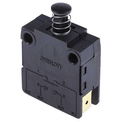 Omron Door Micro Switch, Plunger, SPST 16 A @ 250 V ac, -25 → +85°C