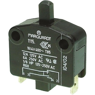 Marquardt Door Micro Switch, Plunger, SPST 16 A @ 250 V ac IP40, -40 → +85°C