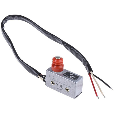 RS PRO Plunger Micro Switch, Pre-wired Terminal, 15 A @ 250 V ac, SPDT, IP54