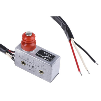 RS PRO Plunger Micro Switch, Pre-wired Terminal, 15 A @ 250 V ac, SPDT, IP54