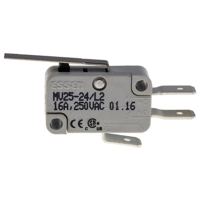 RS PRO Long Straight Lever Micro Switch, Quick Connect Terminal, 16 A @ 250 V ac, SP-CO
