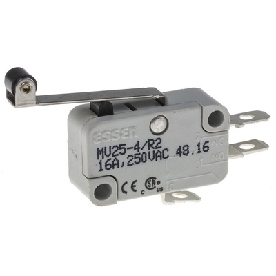 RS PRO Long Roller Lever Micro Switch, Solder Terminal, 16 A @ 250 V ac, SP-CO